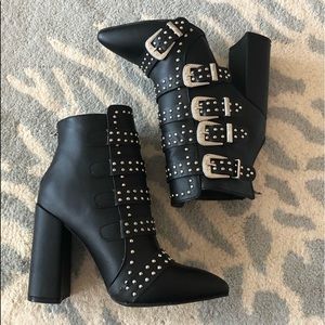 Black Studded Buckle Heels